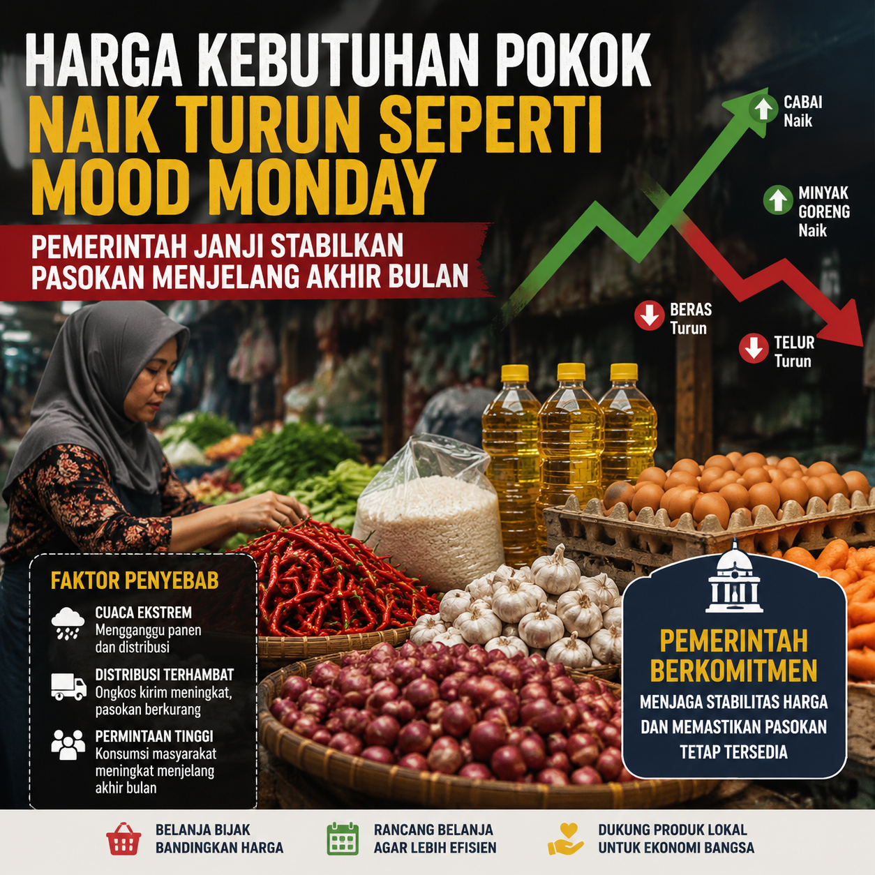 Harga Kebutuhan Pokok Naik Turun Seperti Mood Monday, Pemerintah Janji Stabilkan Pasokan